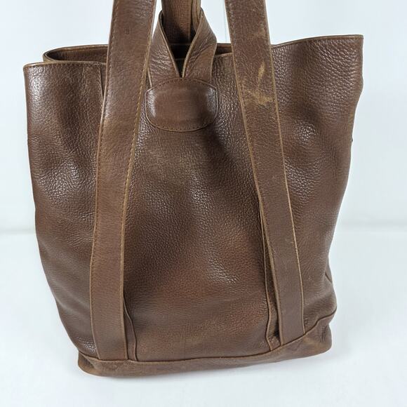 Vintage Orvis Brown Leather Backpack Boho Pebble Bullhide Handbag Purse - Picture 4 of 16